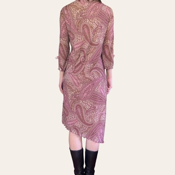 90s vintage boho mesh asymmetric paisley midi dress - Expressions Large - Picture 6 of 8